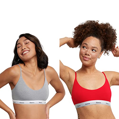 Hanes Damen Originals Crop Bralette Pack, atmungsaktive Stretch-Baumwoll-BHs, 2er-Pack, Shelton Red/Beton Heather, X-Small von Hanes