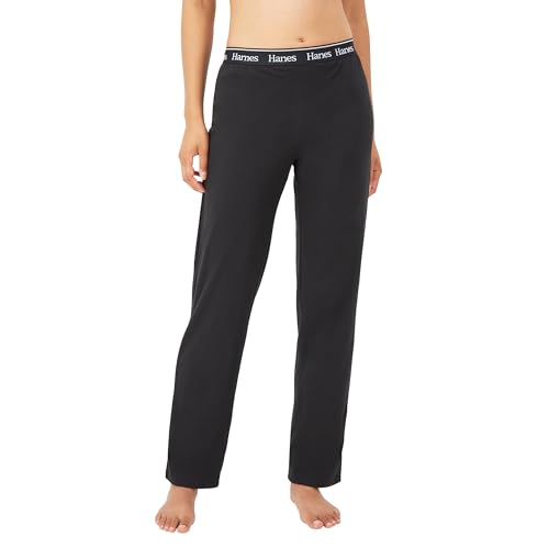 Hanes Damen Originals Lounge, Bequeme Schlafhose, Gerades Bein, Loungewear-Hose Pyjamahose, Schwarz, Large von Hanes