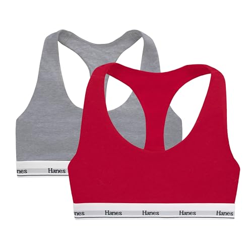 Hanes Damen Originals Racerback Bralette Pack, Breathable Stretch Cotton Bras, 2-Pack BH, Undurchsichtige, Shelton Red/Concrete Heather, L (2er von Hanes