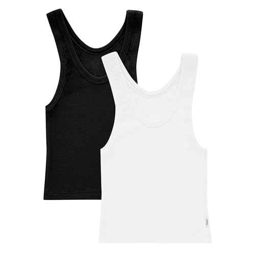 Hanes Damen Originals Rib Crop Tank 2er-Pack, Comfywear Stretch Cotton Cropped Top Pyjamaoberteil, Weiß/Schwarz, Klein von Hanes