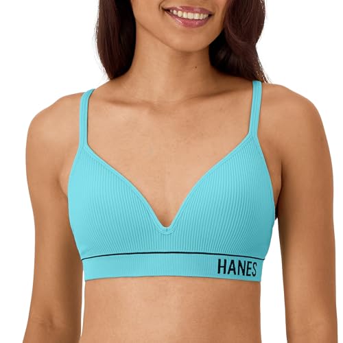 Hanes Damen Originals Seamless, Rib Contour Bralette, ComfortFlex Fit BH, Undurchsichtige, Blaugrün, Medium von Hanes