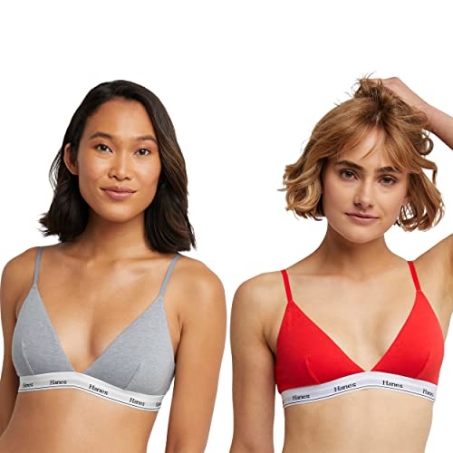 Hanes Damen Originals Triangel-BHS aus Atmungsaktiver Stretch-Baumwolle, 2er-Pack BH, Undurchsichtige, Shelton Red/Concrete Heather, Large von Hanes
