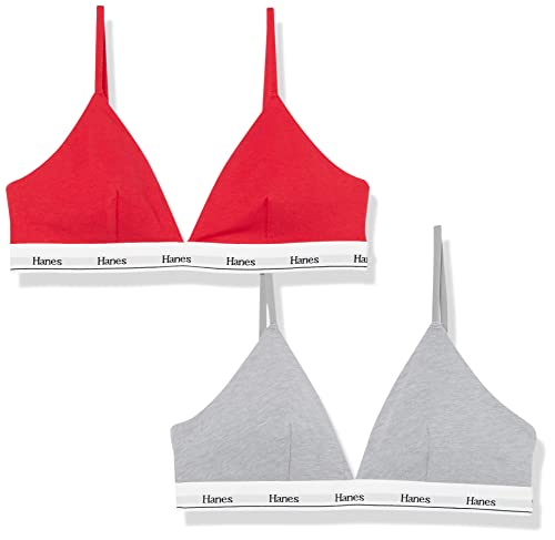 Hanes Damen Originals Triangel-BHS aus Atmungsaktiver Stretch-Baumwolle, 2er-Pack BH, Undurchsichtige, Shelton Red/Concrete Heather, Medium von Hanes