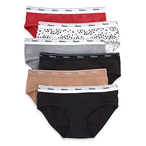 Hanes Damen Originals Panties atmungsaktive Stretch-Baumwoll-Unterwäsche, Sortiert, 6er-Pack Hipster-Höschen, Grundfarbenmischung, M von Hanes