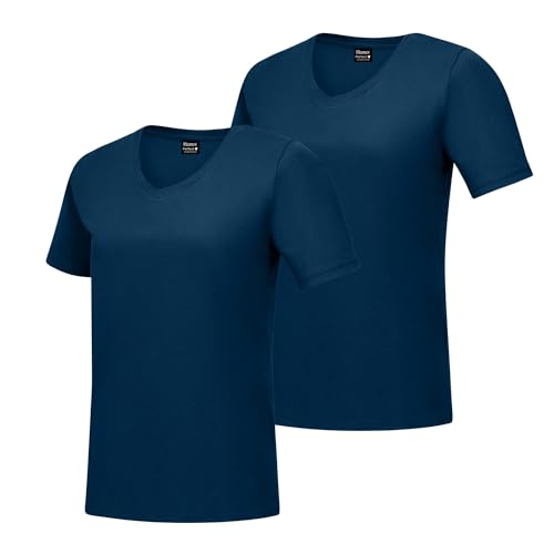 Hanes Damen Perfect V-Ausschnitt, Baumwolle, Kurzärmelig, 1er Oder 2er-Pack T-Shirt, Blau, X-Groß von Hanes