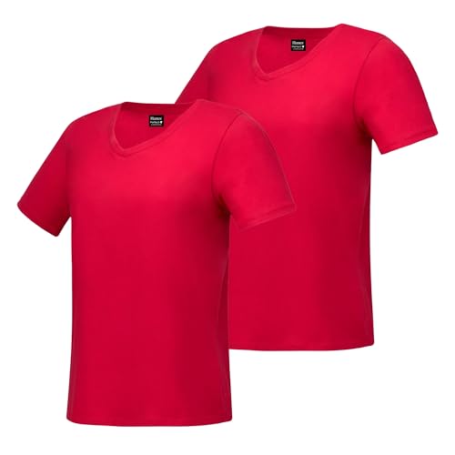 Hanes Damen Perfect V-Ausschnitt, Baumwolle, Kurzärmelig, 1er Oder 2er-Pack T-Shirt, Tiefrot1, Klein von Hanes