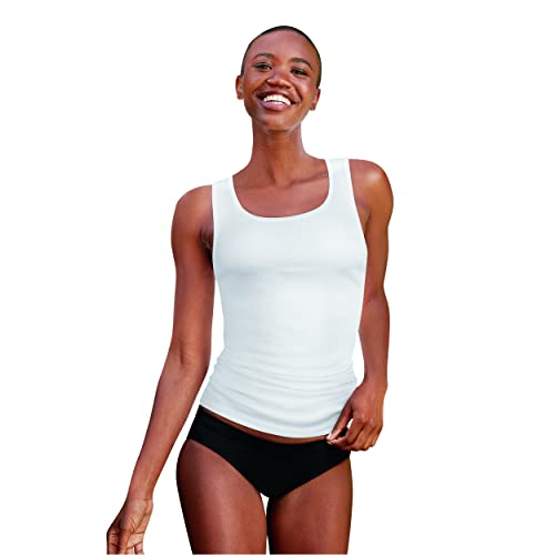 Hanes Damen Set, Geripptes Tank-Top, Vorteilspack, Bequeme 100% Baumwolle, Tanktops, 6er-Pack Unterhemd, weiß, M von Hanes