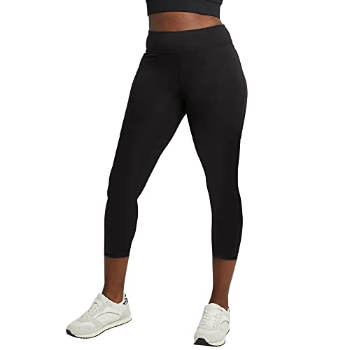 Hanes Damen Caprihose aus Stretch-Jersey Leggings, schwarz, Groß von Hanes