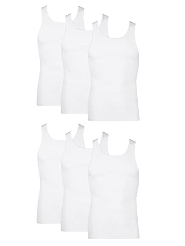 Hanes Herren Baumwolle Tank Unterhemden Pack, feuchtigkeitsableitende gerippte Tanks, leichte Baumwolle Tank Unterhemden 6er-Pack, 6 Stück in Weiß, L von Hanes