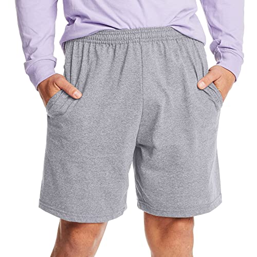Hanes Herren Athletic Shorts Favorite Baumwolle Jersey Shorts Schlupfhose Strickshorts mit Taschen Strick Gym Shorts 19,1 cm Schrittlänge, Leichter Stahl, XX-Large von Hanes