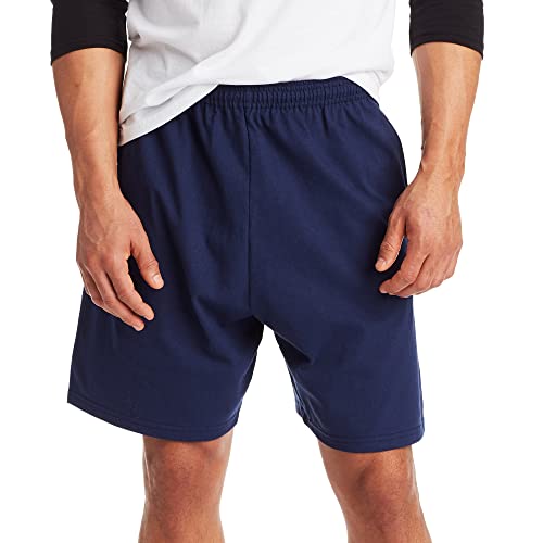 Hanes Herren Athletic Shorts Favorite Baumwolle Jersey Shorts Schlupfhose Strickshorts mit Taschen Strick Gym Shorts 19,1 cm Schrittlänge, Navy, Mittel von Hanes