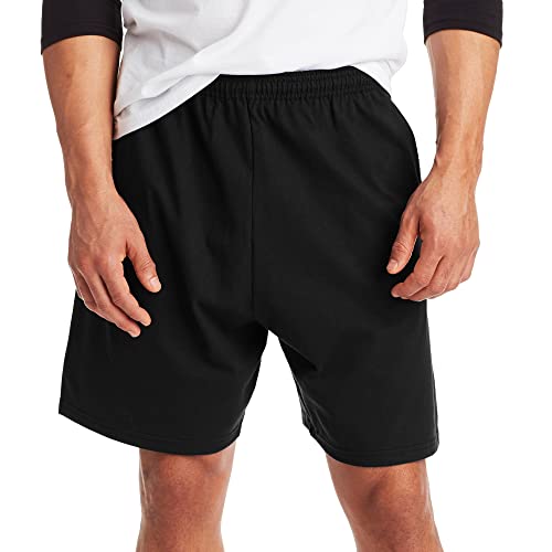 Hanes Herren Athletic Shorts Favorite Baumwolle Jersey Shorts Schlupfhose Strickshorts mit Taschen Strick Gym Shorts 19,1 cm Schrittlänge, schwarz, Groß von Hanes