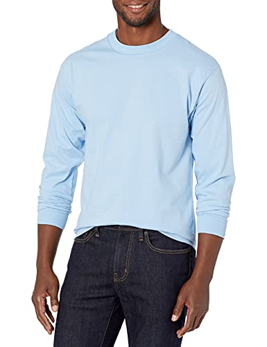 Hanes Herren Beefy Langarmshirt (1er und 2er Pack) Hemd, hellblau, Klein von Hanes