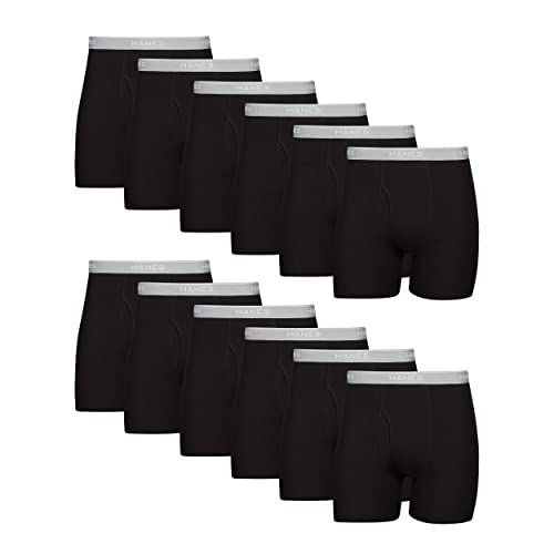 Hanes Herren Boxer Briefs, Cool Dri Moisture-Wicking Underwear, Cotton No-Ride-up for Men, Multi-Packs Available Retroshorts, Schwarz, 12 Stück, XXX-Large (12er von Hanes