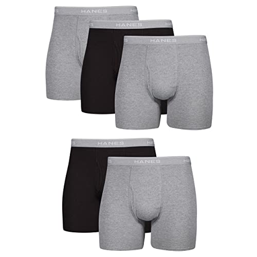 Hanes Herren Cool Dri Tagless Boxershorts met comfort-flex-tailleband, multipack5/5/10/2017/2015/2015/2015/2015/2 Retroshorts, Schwarz/Grau, 5 Stück, M EU von Hanes