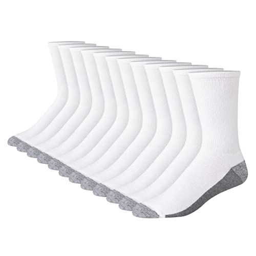 Hanes Herren ComfortBlend Max Cushion, 12 Stück Crew-Socken, Weiß/Grau, 46-48 EU (12er Pack) von Hanes