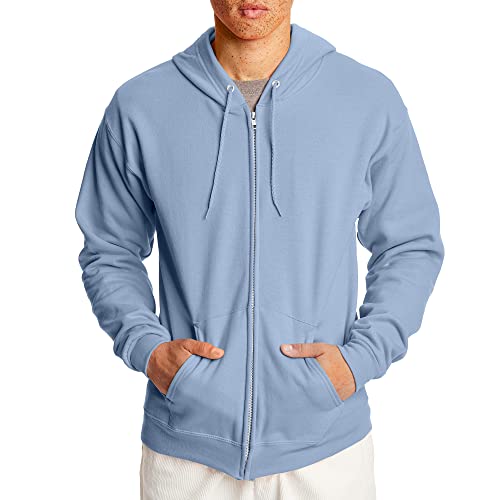 Hanes Herren Kapuzenpullover EcoSmart Fleece Reißverschluss Front Kapuzenpullover Baumwollmischung Fleece Kapuzenpullover Mittelschwerer Reißverschluss, Hell, blau, Large von Hanes