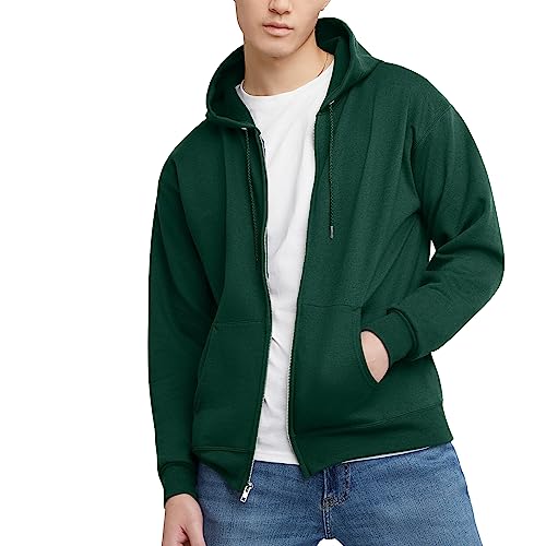 Hanes Herren Kapuzenpullover EcoSmart Fleece Reißverschluss Front Kapuzenpullover Baumwollmischung Fleece Kapuzenpullover Mittelschwerer Reißverschluss, Grün - Deep Forest, Small von Hanes