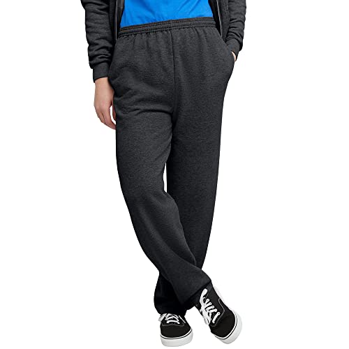 Hanes Herren EcoSmart Fleece-Sweathose, Offene Unterseite, 77,5 cm Trainingshose, Dunkelgrau meliert, Mittel von Hanes