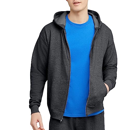 Hanes Herren Up, EcoSmart Fleece Full-Zip Hoodie, Kapuzen-Sweatshirt Kapuzenpullover, Dunkelgrau meliert, X-Large von Hanes