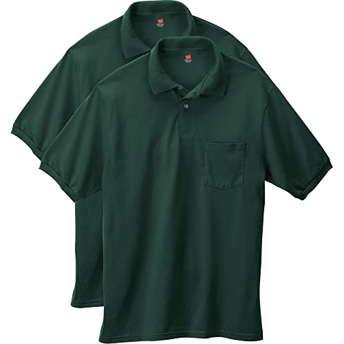 Hanes Herren EcoSmart Polo, Kurzarm-Poloshirt, 2er-Pack, Grün - Deep Forest, XL von Hanes
