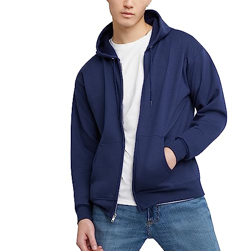 Hanes Herren Hoodie, EcoSmart Fleece Zip-Front Kapuzen-Sweatshirt Baumwollmischung Fleece Kapuzen-Sweatshirt, mittelschwerer Reißverschluss, Marineblau, Medium von Hanes