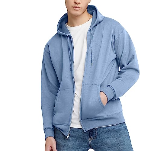 Hanes Herren Kapuzenpullover EcoSmart Fleece Reißverschluss Front Kapuzenpullover Baumwollmischung Fleece Kapuzenpullover Mittelschwerer Reißverschluss, Hell, blau, Large von Hanes