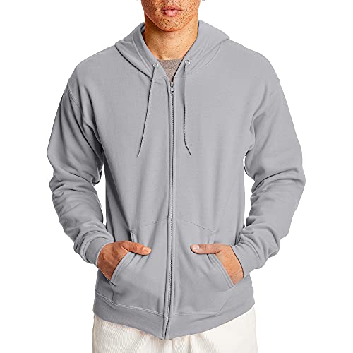 Hanes Herren Kapuzenpullover EcoSmart Fleece Reißverschluss Front Kapuzenpullover Baumwollmischung Fleece Kapuzenpullover Mittelschwerer Reißverschluss, Leichter Stahl, Medium von Hanes