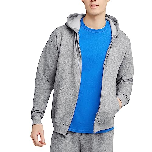 Hanes Herren Kapuzenpullover EcoSmart Fleece Reißverschluss Front Kapuzenpullover Baumwollmischung Fleece Kapuzenpullover Mittelschwerer Reißverschluss, Leichter Stahl, XXX-Large von Hanes