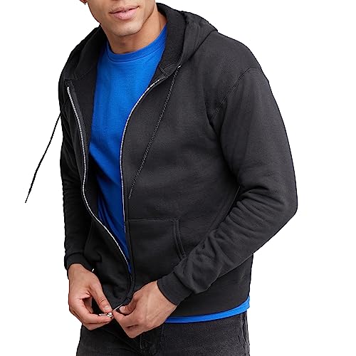 Hanes Herren Kapuzenpullover EcoSmart Fleece Reißverschluss Front Kapuzenpullover Baumwollmischung Fleece Kapuzenpullover Mittelschwerer Reißverschluss, Schwarz, Small von Hanes