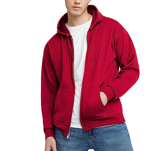 Hanes Herren Kapuzenpullover EcoSmart Fleece Reißverschluss Front Kapuzenpullover Baumwollmischung Fleece Kapuzenpullover Mittelschwerer Reißverschluss, tiefes rot, Small von Hanes