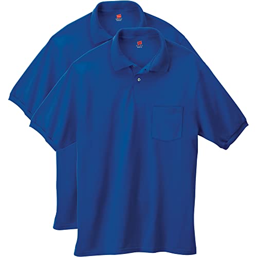 Hanes Herren Kurzarm Jersey Pocket Polo (2er Pack), Deep Royal, X-Groß von Hanes