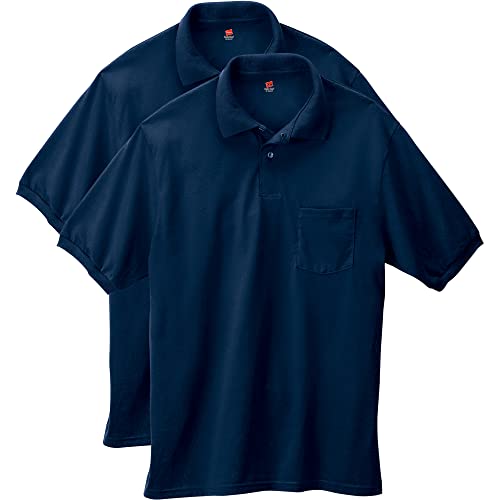 Hanes Herren Kurzarm Jersey Pocket Polo (2er Pack), Navy, 4X-Groß von Hanes