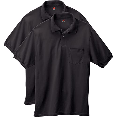 Hanes Herren Kurzarm Jersey Pocket Polo (2er Pack), schwarz, 4X-Groß von Hanes