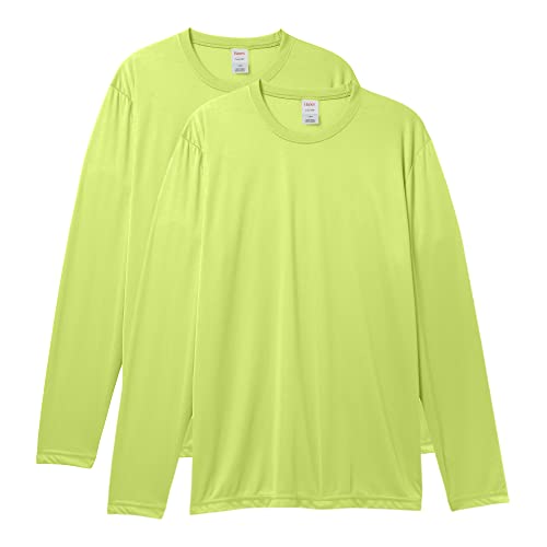 Hanes Herren Langarm Cool Dri T Shirt UPF 50+ (2 Stück), Grün (Safety Green), X-Groß von Hanes