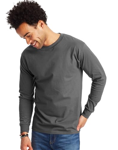 Hanes Herren Langarmshirt Beefy-T Shirt (2er Pack), Smoke Grey, XX-Large von Hanes