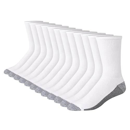 Hanes Herren Max Cushioned, Moisture-Wicking with Odor Control, Multi-Pack Crew-Socken, Fußunterteil in Weiß/Grau, 12 Stück, 37.5-46 EU (12er von Hanes