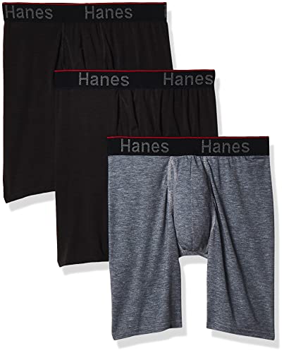 Hanes Herren Total Support Pouch Boxershorts, Anti-scheuern, Feuchtigkeitstransport, Geruchskontrolle, Retroshorts, Langes Bein – Grau/Schwarz – 3er-Pack, XX-Large von Hanes