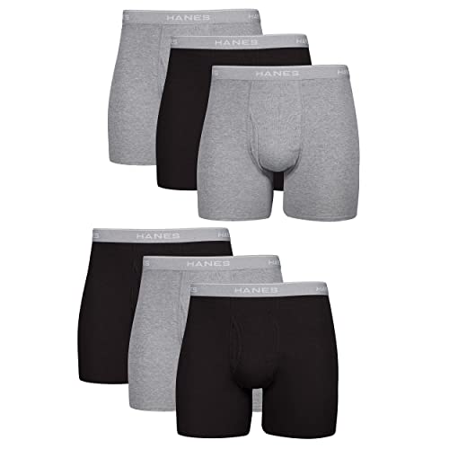 Hanes Herren Cool Dri Feuchtigkeitsableitende Unterwäsche, Baumwolle, rutschfest Retroshorts, 6er-Pack, Schwarz/Grau, XXL von Hanes