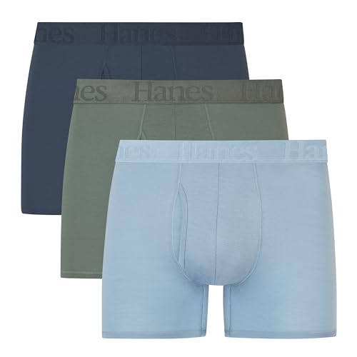 Hanes Herren Originals Boxer Briefs & Trunks, Supersoft Bamboo from Viscose Underwear, 3-Pack Badehose, Blau, Grün, Hellblau-3er-Pack, X-Large (3er Pack) von Hanes