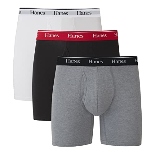 Hanes Herren Originals Boxershorts Stretch Baumwolle Unterwäsche 3er Pack Retroshorts, Regular Leg – Weiß, Schwarz, Betonmeliert – 3 Stück, Large von Hanes