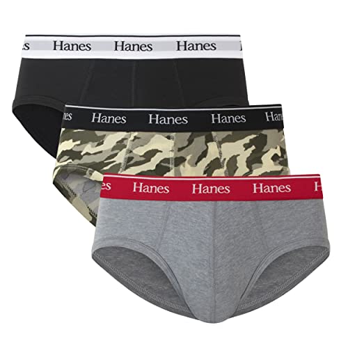 Hanes Herren Originals Stretch-Baumwoll-Slips, feuchtigkeitsableitende Unterwäsche, 3er-Pack Slip, Schwarz/Beton Heather/Camo, L von Hanes