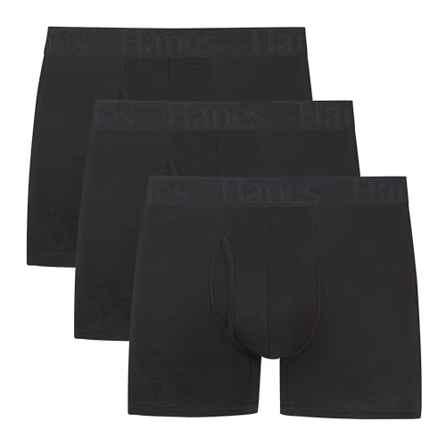 Hanes Herren Originals Boxer Briefs, Supersoft Bamboo from Viscose Underwear, Badehose, Trunk – Schwarz – 3er-Pack, Large von Hanes