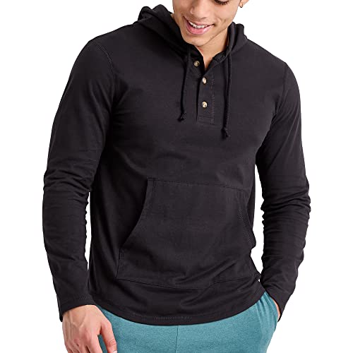 Hanes Herren Originals Tri-Blend Jersey Hoodie T-Shirt Hoodie mit Henley-Kragen, Schwarz, M von Hanes