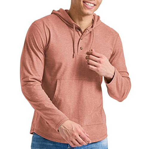 Hanes Herren Originals Tri-Blend Jersey Hoodie mit Henley-Kragen T-Shirt, Sandelholz Rot Pe Heather, Mittel von Hanes