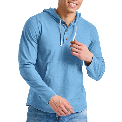 Hanes Herren Originals Tri-Blend Jersey T-Shirt Hoodie mit Henley-Kragen Kapuzenpullover, Blue Jay Pe Heather, XX-Large von Hanes