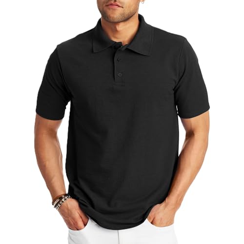 Hanes Herren Pique Short Sleeve Shirt, Three-Button Midweight Polo for Men Hemd, Schwarz, 3X-Groß von Hanes