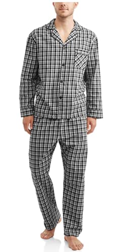 Hanes Herren Pyjama-Set mit Langen Ärmeln, einfarbig Pyjamaset, Schwarz/Grau kariert, Small (2er Pack) von Hanes