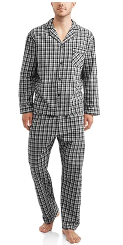 Hanes Herren Pyjama-Set mit Langen Ärmeln, einfarbig Pyjamaset, Schwarz/Grau kariert, Small von Hanes
