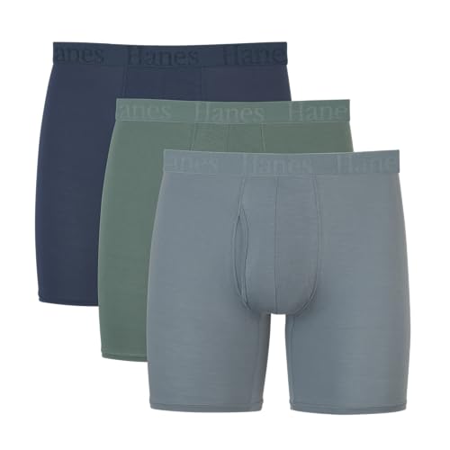 Hanes Herren Supersoft Underwear, Viscose from Bamboo, Trunks and Boxer Briefs Retroshorts, Grau/Grün/Marineblau, Large (3er Pack) von Hanes